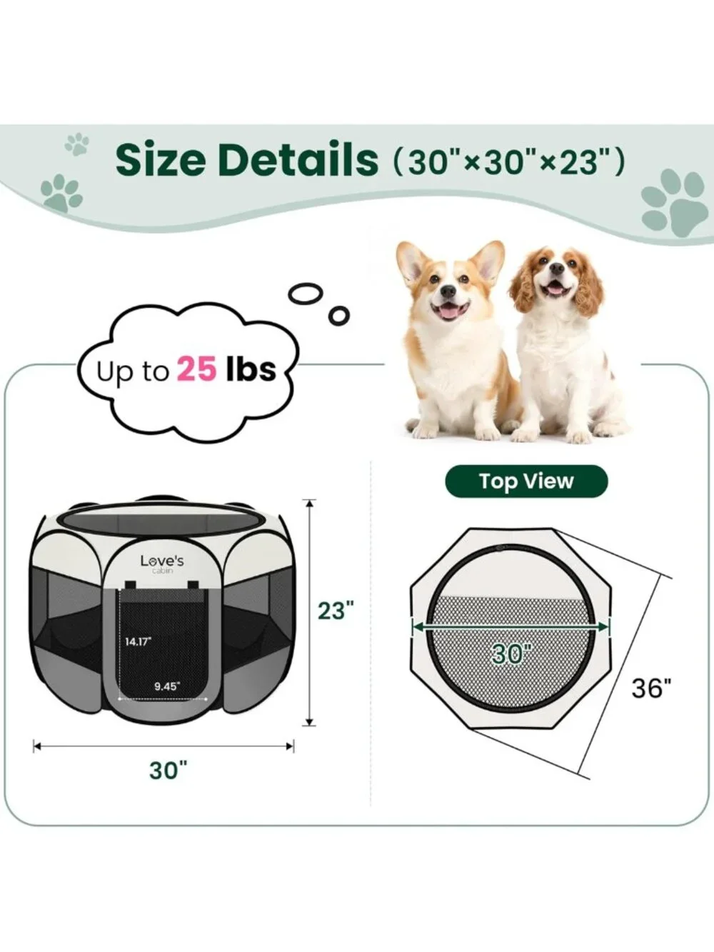 Portable Medium Dog Playpen & Cat Tent - Foldable Indoor/Outdoor Kennel, Grey